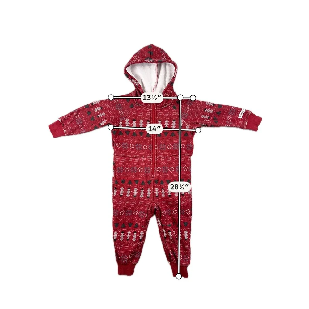 Fabletics Jumpsuit Kids 3T Red Fair Isle Snowman Hooded Fleece Romper OY2500505